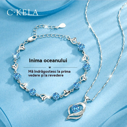 ✨✨💎💎925 ezüst karkötő és nyaklánc szett óceáni szív motívummal-U