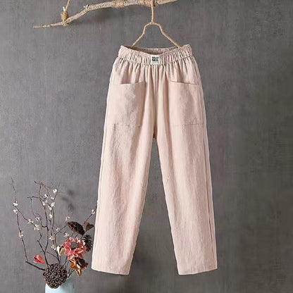 👖【50% kedvezmény】 Női nyári alkalmi pamut és len karcsúsító egyenes nadrág