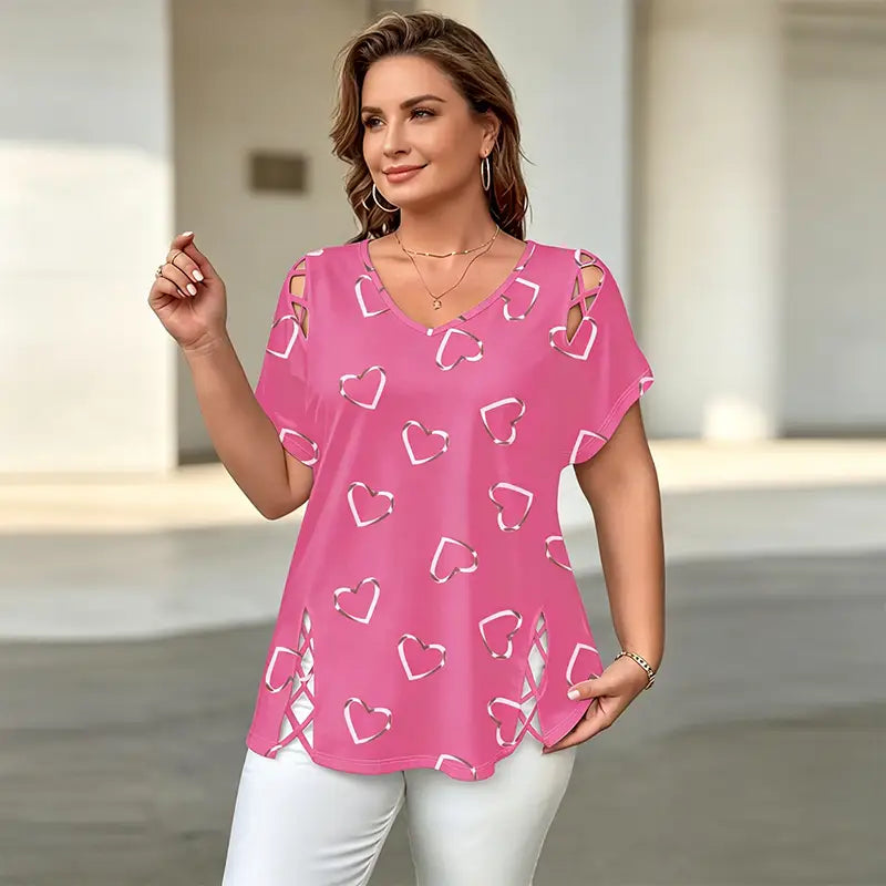 👚【S-5XL】Módní tričko s výstřihem do V a výstřihem ve tvaru srdce