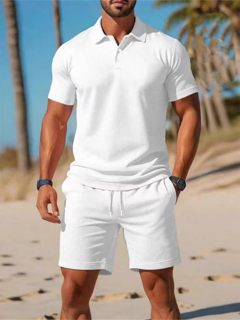 【S~3XL】Férfi szett, amely egy rövid ujjú ingből és egy rövidnadrágból áll, tökéletes hétköznapokra.