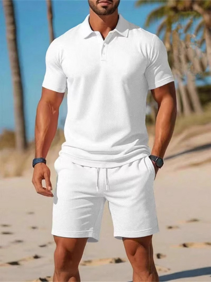 【S~3XL】Férfi szett, amely egy rövid ujjú ingből és egy rövidnadrágból áll, tökéletes hétköznapokra.