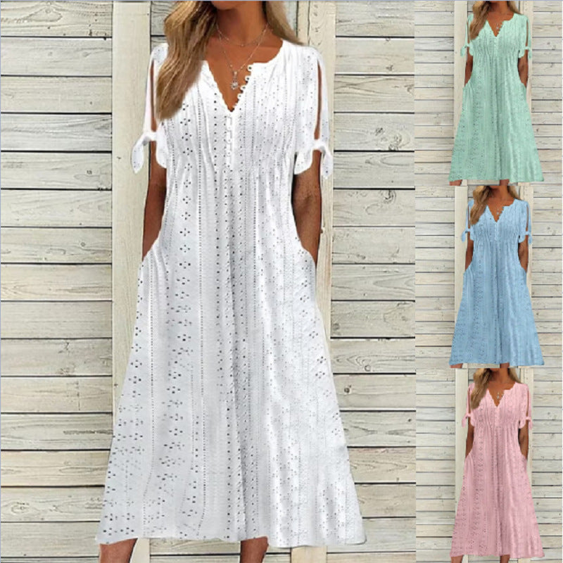 🔥[S-5XL]👗Egyszerű és gyönyörű egyszínű ruha