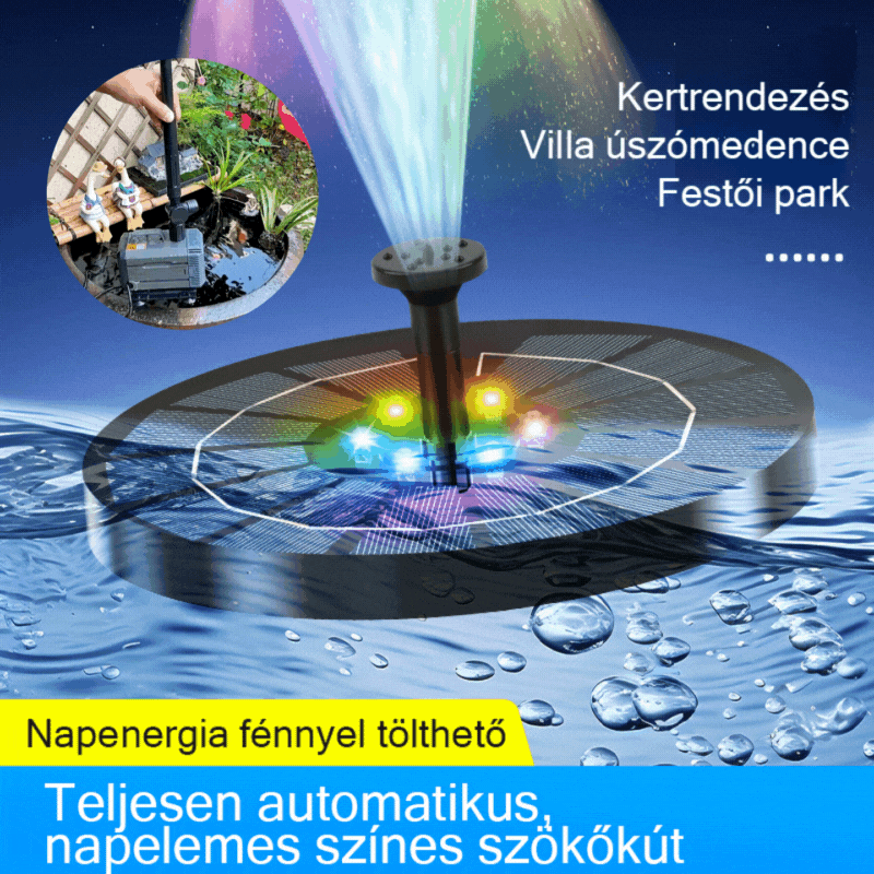 💧🌿☀️ Napelemes kerti tó szökőkút – több fúvókával, áram nélkül
