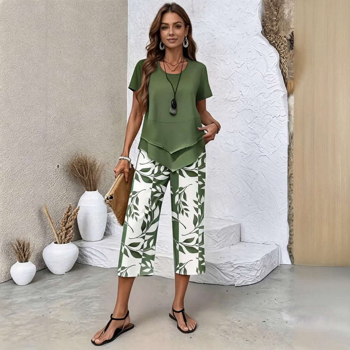 🔥🎉【S-5XL】 letní dámský módní dvoudílný set | lehký a elegantní · vícebarevná letní souprava