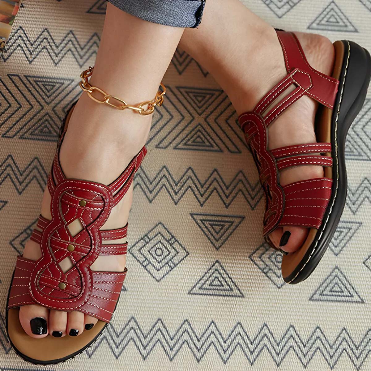 ☀️👡 【35-43】Női puha és kényelmes, lapos talpú bőr utcai szandál