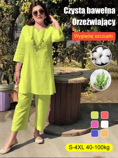 🌺【40-100kg】👚👖2025-ös új divatos egyszínű ruha, kétrészes szett