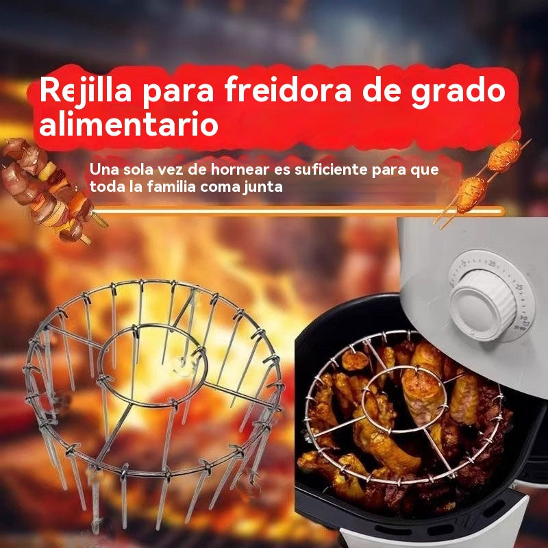 【💥Oferta por tiempo limitado】🍢🍖🍗Parrilla de acero inoxidable 304 con 24 brochetas, apta para freidoras de aire y hornos