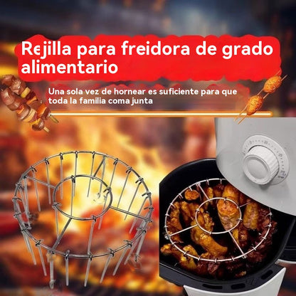 【💥Oferta por tiempo limitado】🍢🍖🍗Parrilla de acero inoxidable 304 con 24 brochetas, apta para freidoras de aire y hornos