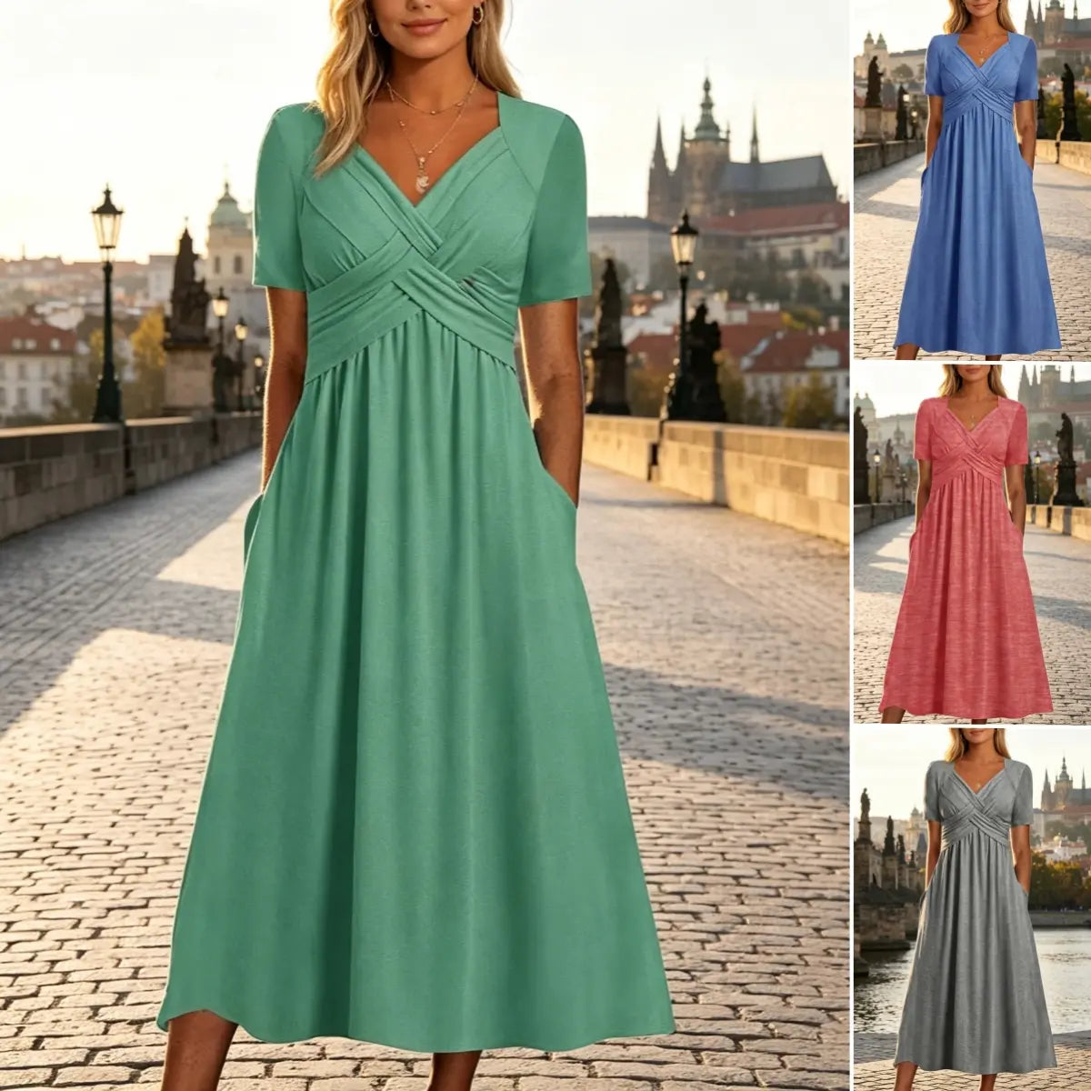 ⏳ Poslední den - sleva 50 % 【Velikosti S-3XL】Jednobarevné ležérní módní midi šaty
