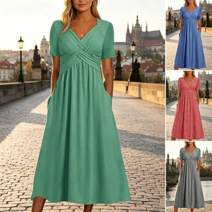 ⏳ Poslední den - sleva 50 % 【Velikosti S-3XL】Jednobarevné ležérní módní midi šaty