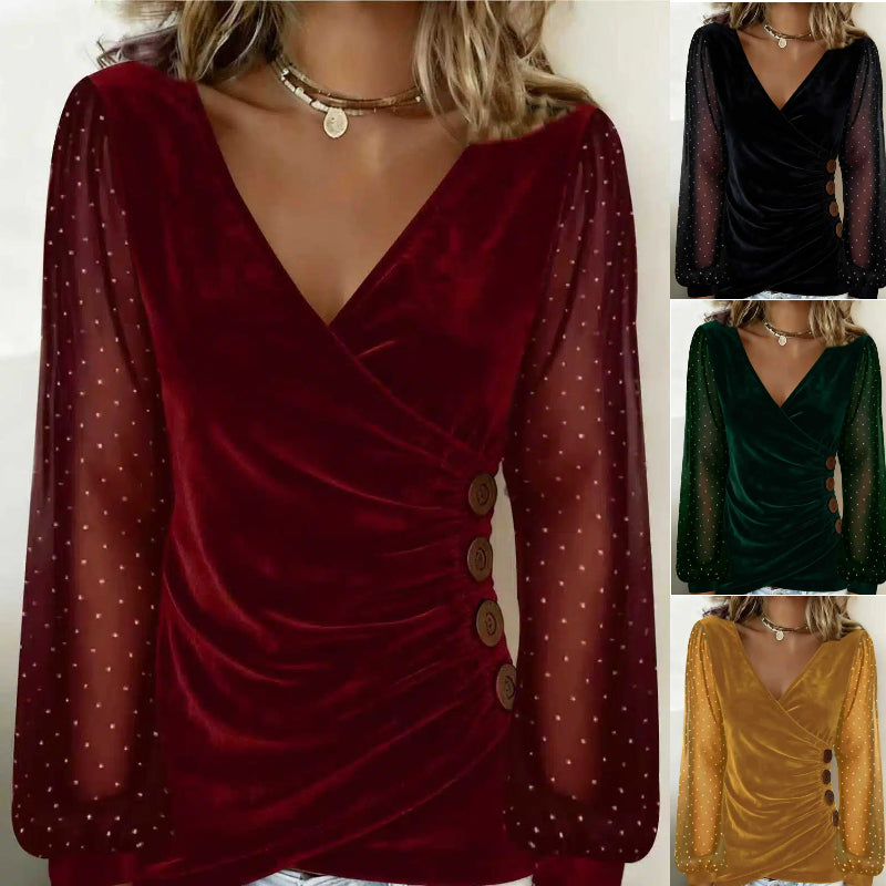 【S-5XL】Moda Wiosna/Lato 2026: Rękawy zdobione kryształkami, aksamitna elegancja, dopasowany krój, długi rękaw