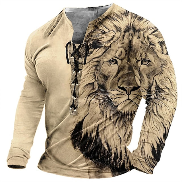 🦁🦁Férfi lezser hosszú ujjú 3D nyomtatott póló