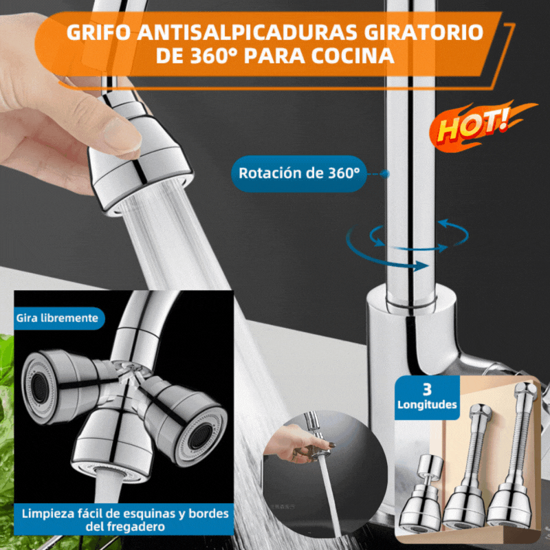 🚰Oferta por tiempo limitado【Cartucho de filtro gratis】🔥Boquilla de filtro de grifo giratoria de 360°