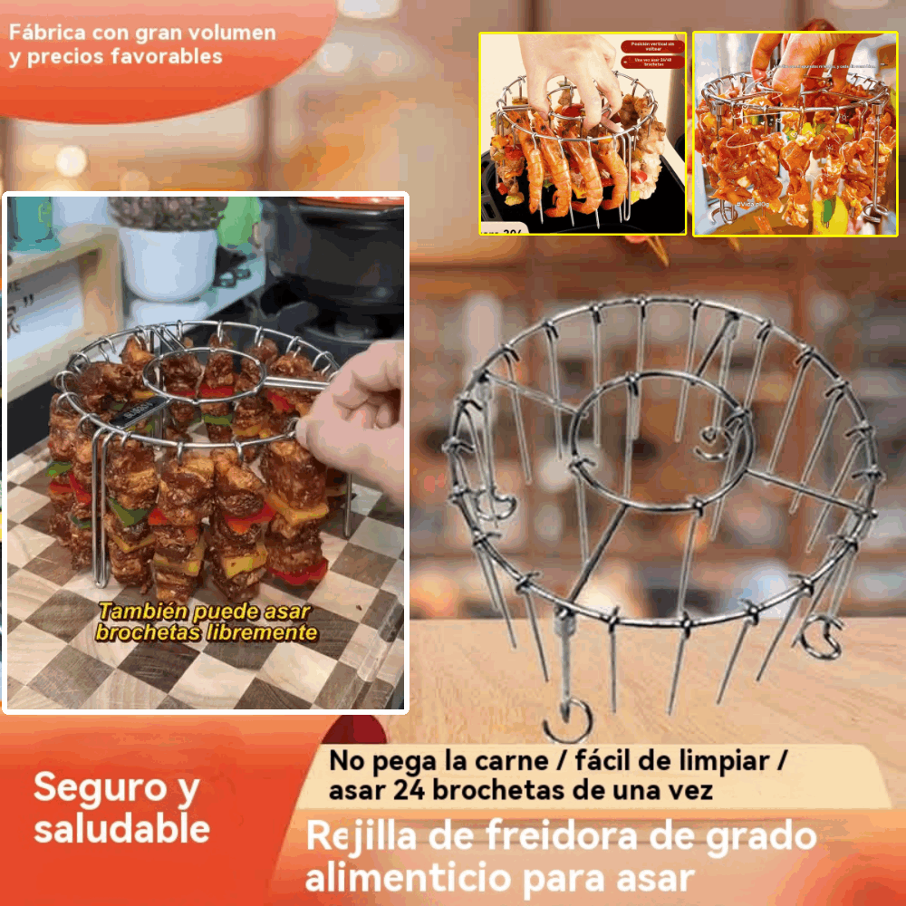 【💥Oferta por tiempo limitado】🍢🍖🍗Parrilla de acero inoxidable 304 con 24 brochetas, apta para freidoras de aire y hornos