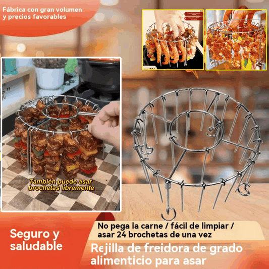 【💥Oferta por tiempo limitado】🍢🍖🍗Parrilla de acero inoxidable 304 con 24 brochetas, apta para freidoras de aire y hornos