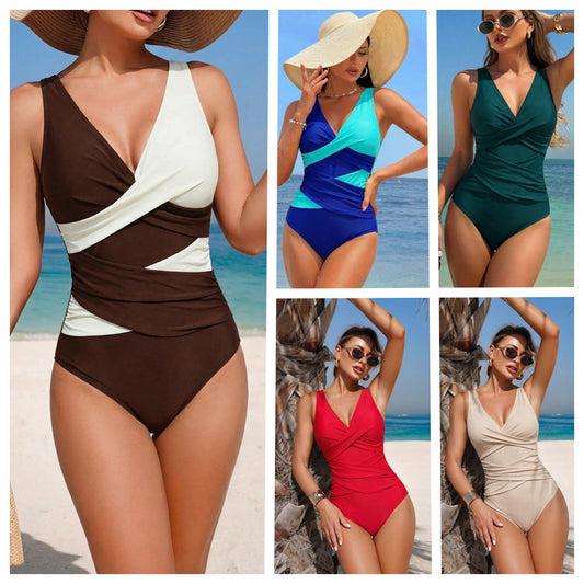 🏖️👙【Korlátozott mennyiség】🌴【40-90kg】 Egyszínű, hát nélküli, egyrészes fürdőruha-U