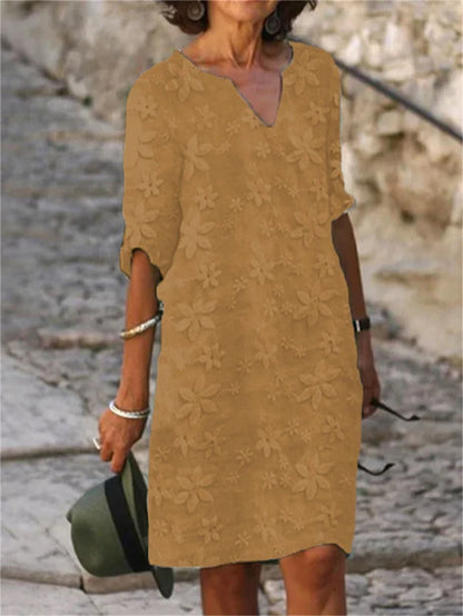 👗【S-4XL】【Késő nyári kiárusítás】Virágmintás pamutvászon ruha