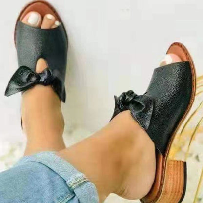 👡【35~43】Új csokornyakkendő nyári női papucs strandpapucs bőr női papucs