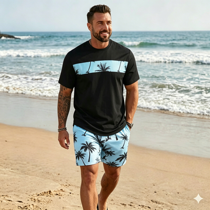 🌴【S-5XL】Új nyári divatos férfi szett mintás pólóval és rövidnadrággal, laza, lezser szabású