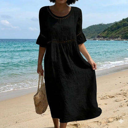 💎2026 Alta calidad💎【S-3XL】Vestido de mujer de algodón y lino, con mangas abullonadas, transpirable, suave y cómodo