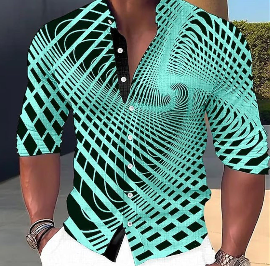 🔥 👔【S-6XL】Pánská trendy ležérní košile s dlouhým rukávem s 3D digitálním potiskem
