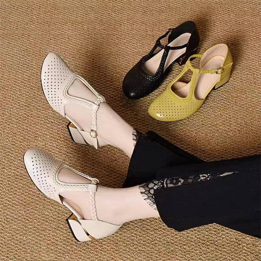🔥【Hot prodaja novih modela】🔥【35-40】Ljetne sandale 2025, debela peta, mekana koža, izdubljene i prozračne, novi stil