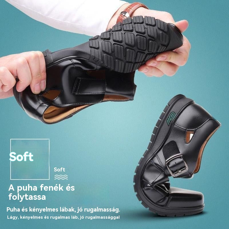 【38-44】👞2026 Nyári Férfi Valódi Bőr Lélegző, Üreges, Csúszásmentes Alkalmi Szandál-U