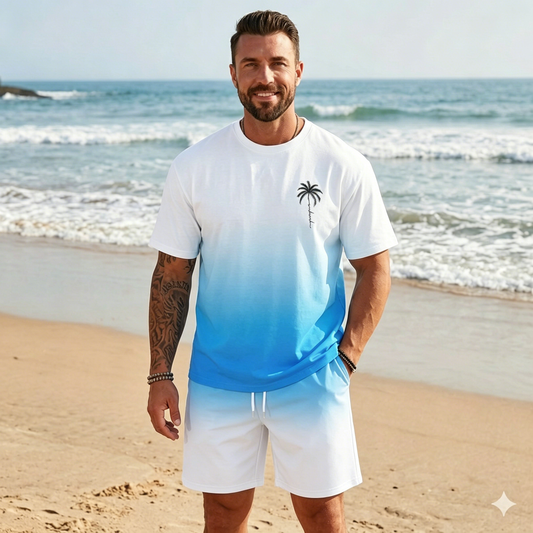 🌴【S-5XL】Új nyári divatos férfi szett mintás pólóval és rövidnadrággal, laza, lezser szabású