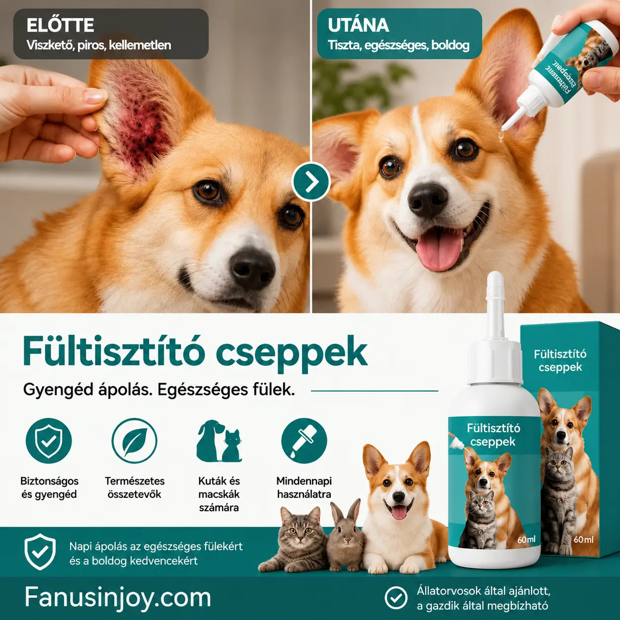 🐶【2 darab 8200 Ft】【Vásárolj 1-et, kapsz 1-t ingyen】 🐱🐶 Gyengéd kisállat fültisztító cseppek – Búcsút inthetsz a fülbetegségeknek