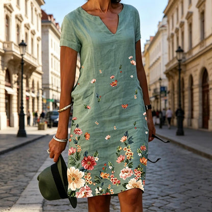 【S-3XL】【50% kedvezmény】🌺🦋Rövid ujjú, V-nyakú ruha 2026-ös virág- és pillangómintával