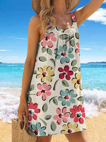 🎁【50% kedvezmény】✨🌊【S-5XL】Divatos, nyári virágmintás, pántos ruha