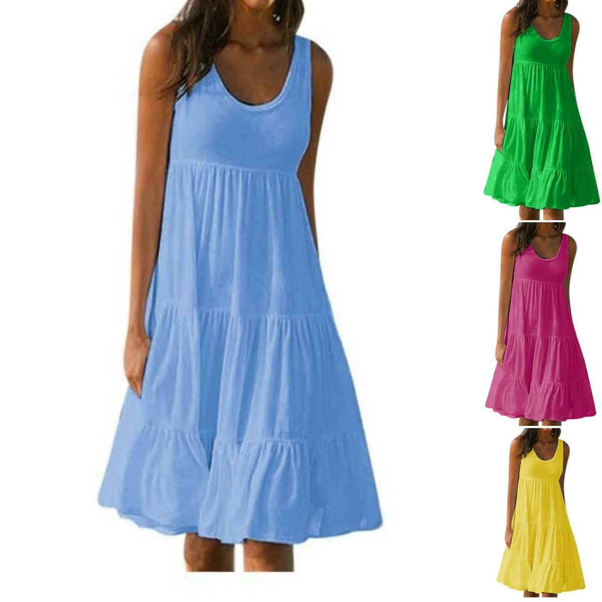 👗【S-5XL】Egyszínű egyszerű ruha