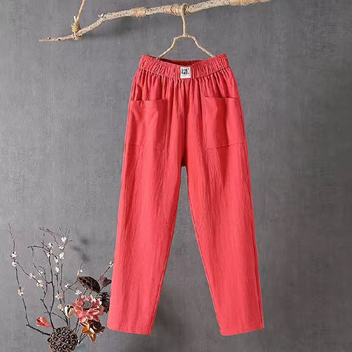 👖【50% kedvezmény】 Női nyári alkalmi pamut és len karcsúsító egyenes nadrág