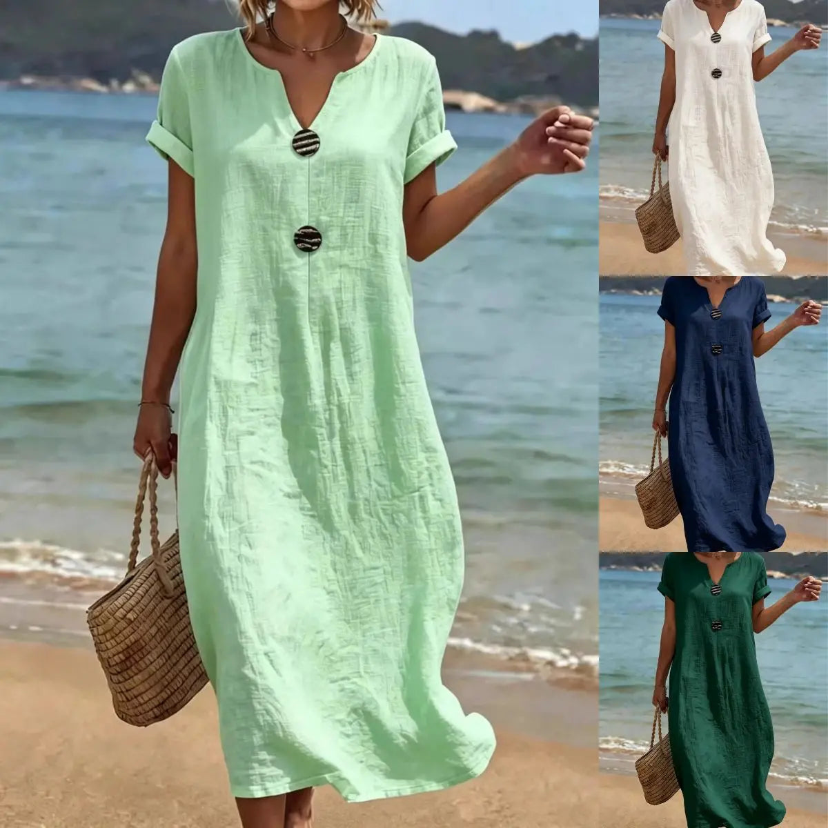 🏖️👗【S-3XL】Könnyed és szellős nyári ruha lenből és pamutból, laza szabású – beleszeret első viselésre.