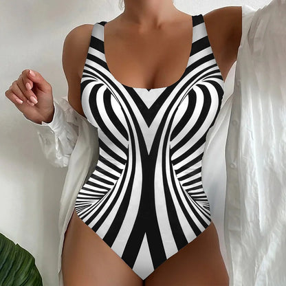 😍【S~6XL】 Szexi csíkos egyrészes fürdőruha