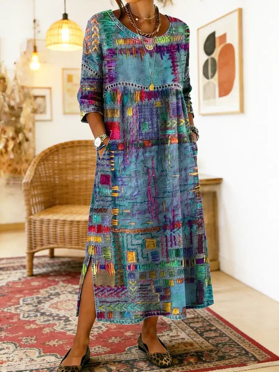Manuela | Bohém maxi ruha etnikus patchwork mintával