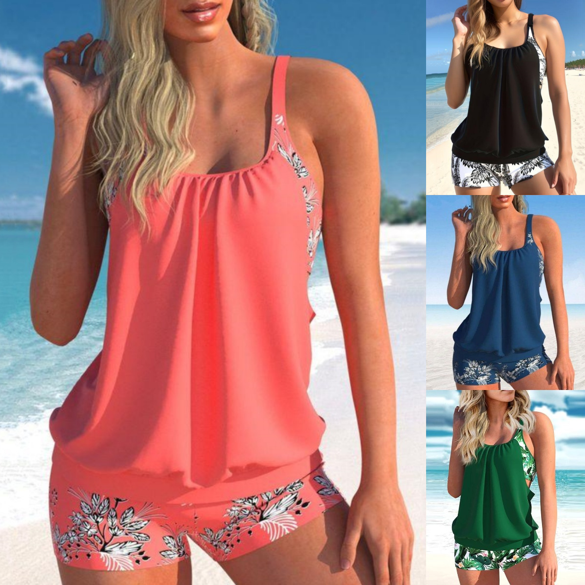 🌴🌈【50% kedvezmény nyárra 🔥】【S-5XL】🌊👙 Plus size női gyorsan száradó, kétrészes, mintás fürdőruha + boxeralsó