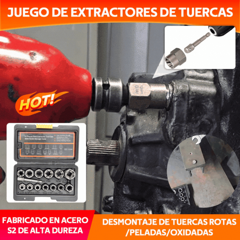 🔥Oferta por tiempo limitado🔥Juego de extractores de tuercas de 14 piezas, un kit de herramientas para quitar tornillos y tuercas rotos