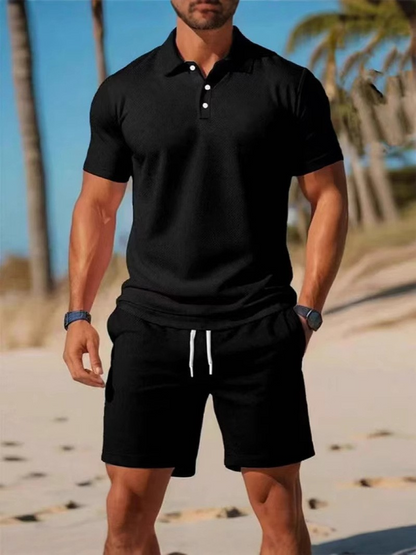 【S~3XL】Férfi szett, amely egy rövid ujjú ingből és egy rövidnadrágból áll, tökéletes hétköznapokra.