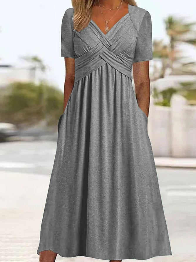⏳ Poslední den - sleva 50 % 【Velikosti S-3XL】Jednobarevné ležérní módní midi šaty