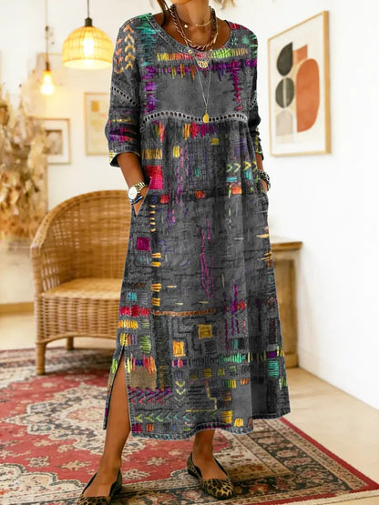 Manuela | Bohém maxi ruha etnikus patchwork mintával