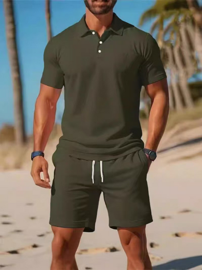 【S~3XL】Férfi szett, amely egy rövid ujjú ingből és egy rövidnadrágból áll, tökéletes hétköznapokra.