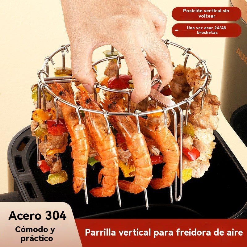 【💥Oferta por tiempo limitado】🍢🍖🍗Parrilla de acero inoxidable 304 con 24 brochetas, apta para freidoras de aire y hornos