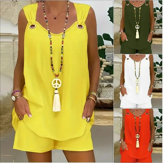 💥 Bestseller roku 2026 | Dámská jednobarevná souprava – top na ramínkách + šortky, módní a pohodlná