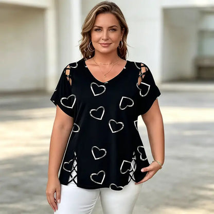 👚【S-5XL】Divatos V-nyakú póló szív alakú kivágással