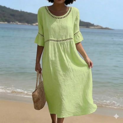 💎2026 Alta calidad💎【S-3XL】Vestido de mujer de algodón y lino, con mangas abullonadas, transpirable, suave y cómodo