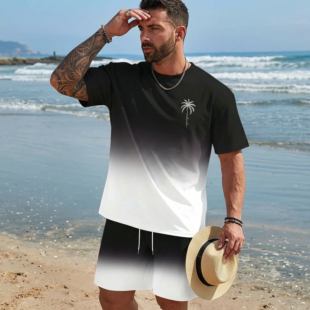 🌴【S-5XL】Új nyári divatos férfi szett mintás pólóval és rövidnadrággal, laza, lezser szabású