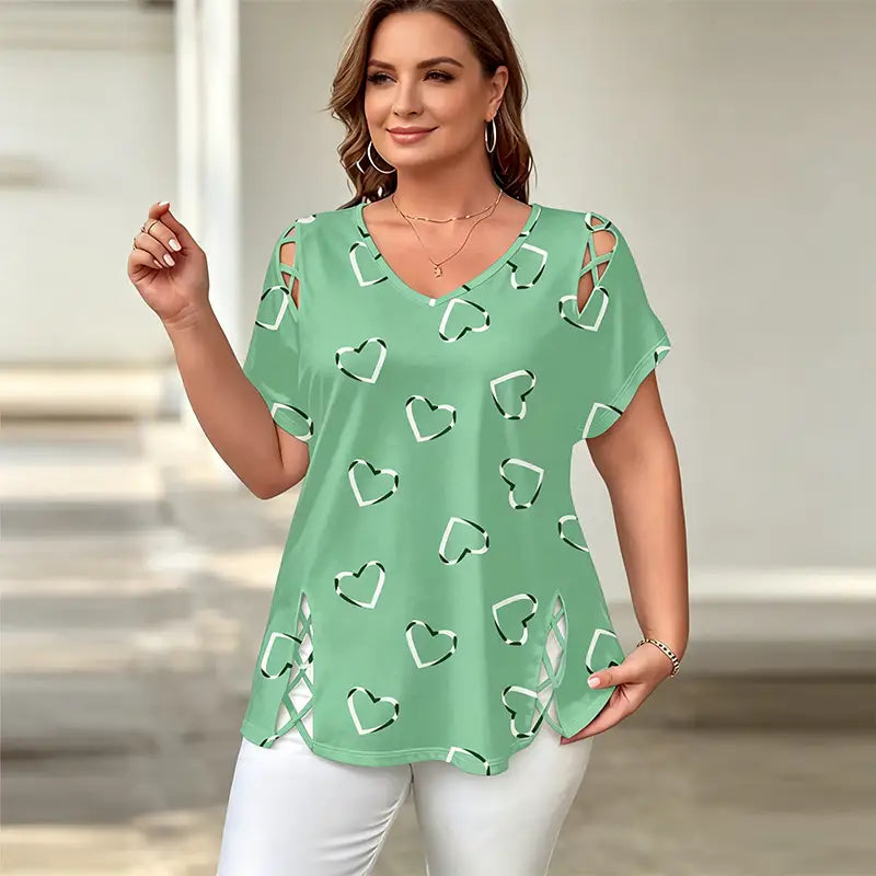 👚【S-5XL】Módní tričko s výstřihem do V a výstřihem ve tvaru srdce