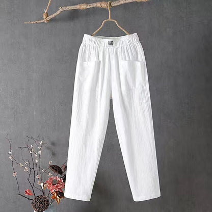 👖【50% kedvezmény】 Női nyári alkalmi pamut és len karcsúsító egyenes nadrág