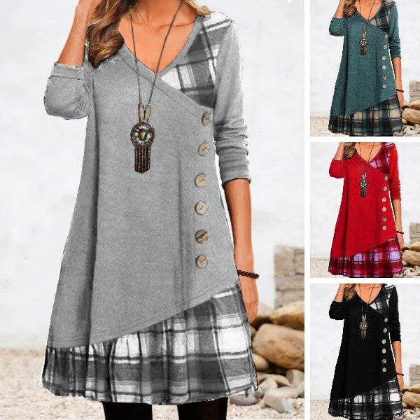 【S-3XL】👗Nové elegantní šaty s výstřihem do V pro rok 2025, ležérní šaty s dlouhým rukávem a splývavým vzorem